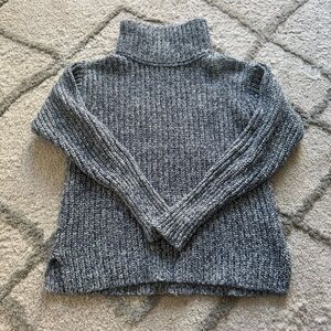J Crew Point Sur chunky knit turtleneck sweater blue white semi cropped XS